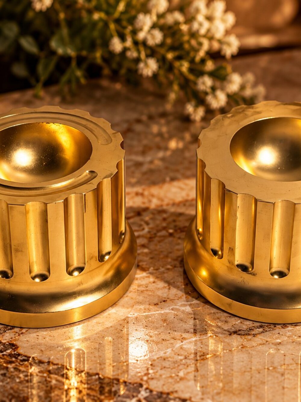 Vintage Solid Brass Sculptural Candle Holders – Pair – Mid Century Modern
